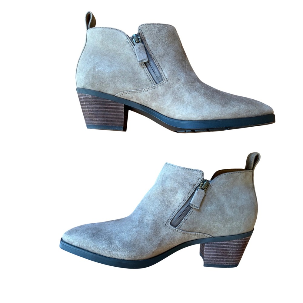 Vionic Cecily Suede Ankle Booties Taupe Zip Block Heel Comfort Sz 9 Fall Classic